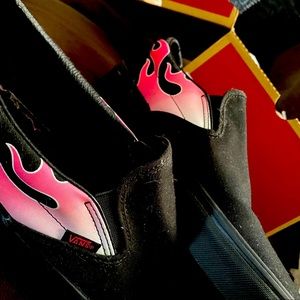 Vans low top with pink flame